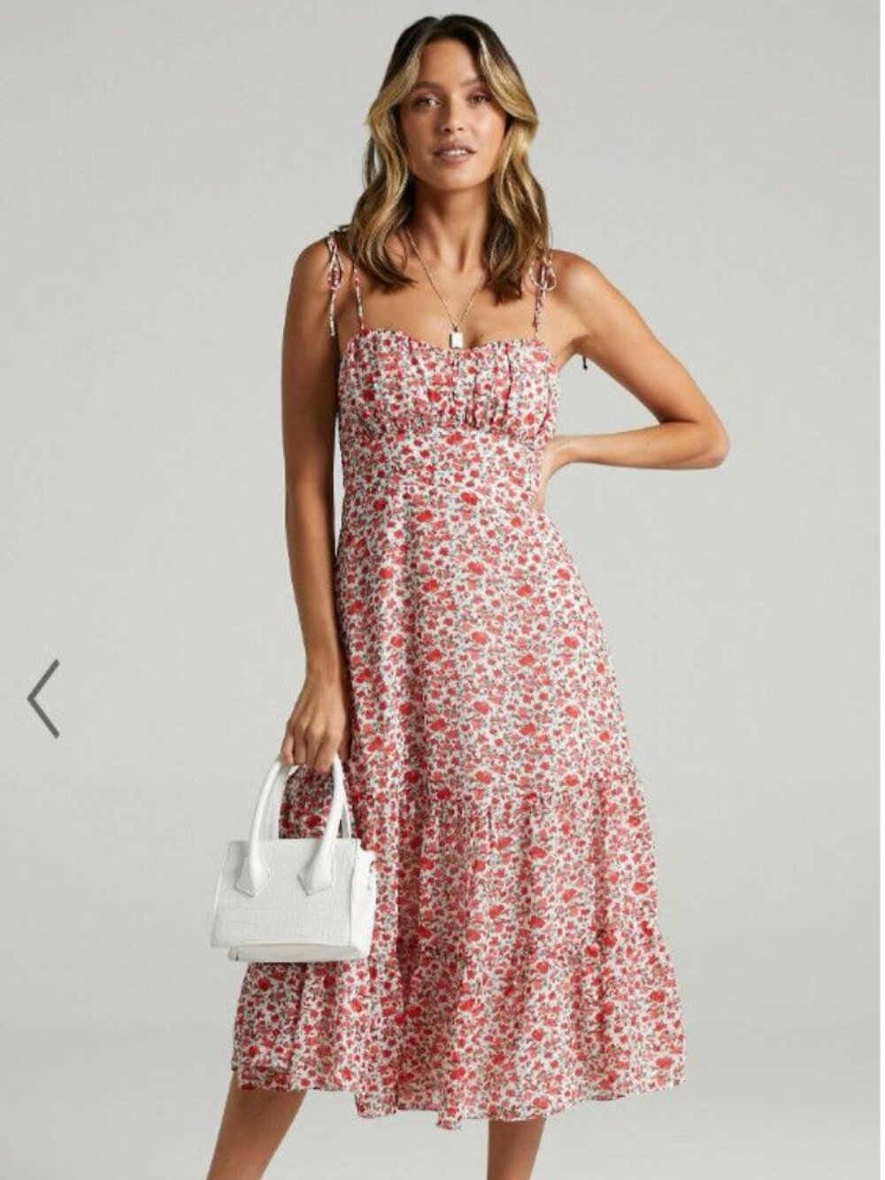 Showpo Monaco Sweetheart Midi Dress Red White Rose Floral Size 6